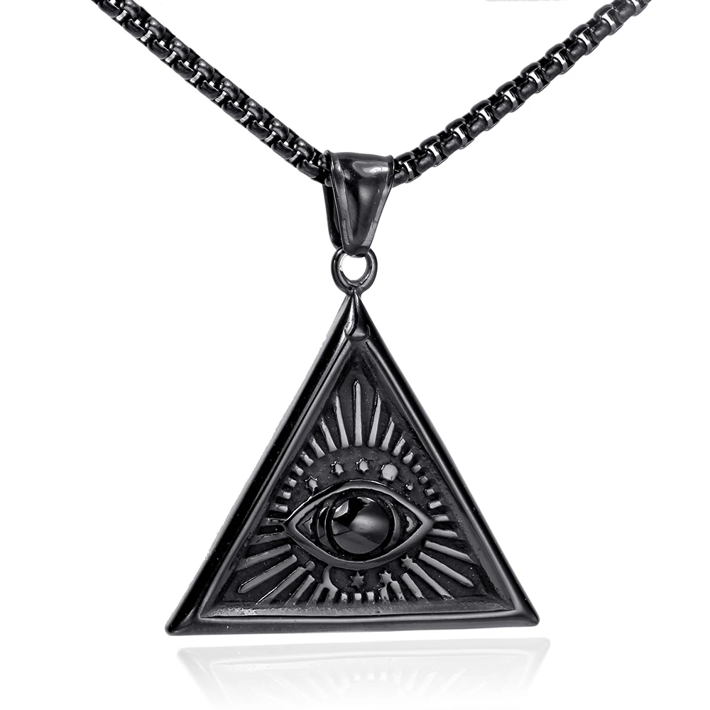 Egyptian Egypt Pyramid Pendant Necklace Stainless Steel All-Seeing Evil Eye Necklace Geometric Triangle Necklaces Jewelry