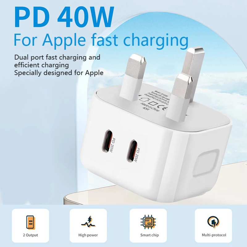 Dual Ports USB-C PD Fast charging Charger EU/US/UK Plugs Type-C Power Adatpers 40W 20W Wall Charger