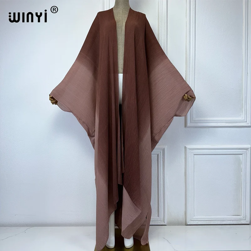 WINYI summer kimono Gradient print cardigan Beach Wear Swim Suit Cover Up Holiday maxi dress fashion coat abaya dubai luxury