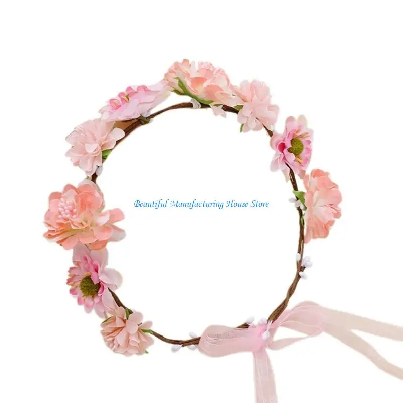 

E56A Bride Flower Crown Wedding Flower Headbands Floral Garlands Large Hair Wreath