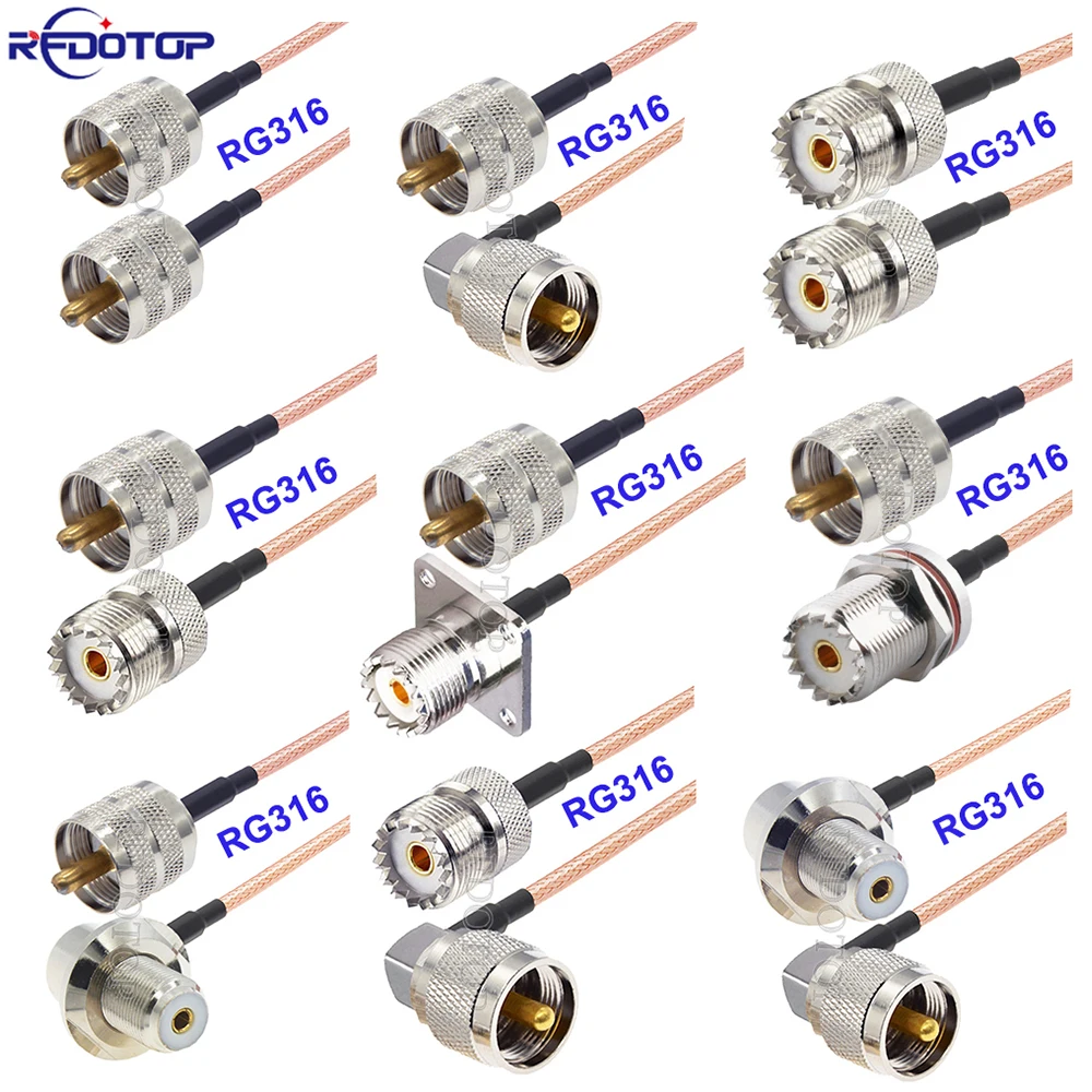Rg316 pl259 uhf macho para so239 uhf fêmea conector rf coaxial antena extensão trança para rádio cb rádio presunto transmissor fm
