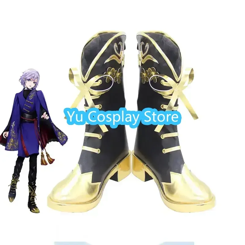 

Yu-Cosplay Game Twisted Wonderland Epel Felmier Cosplay Shoes Golden High Heel PU Shoes Halloween Carnival Boots Cosplay Props