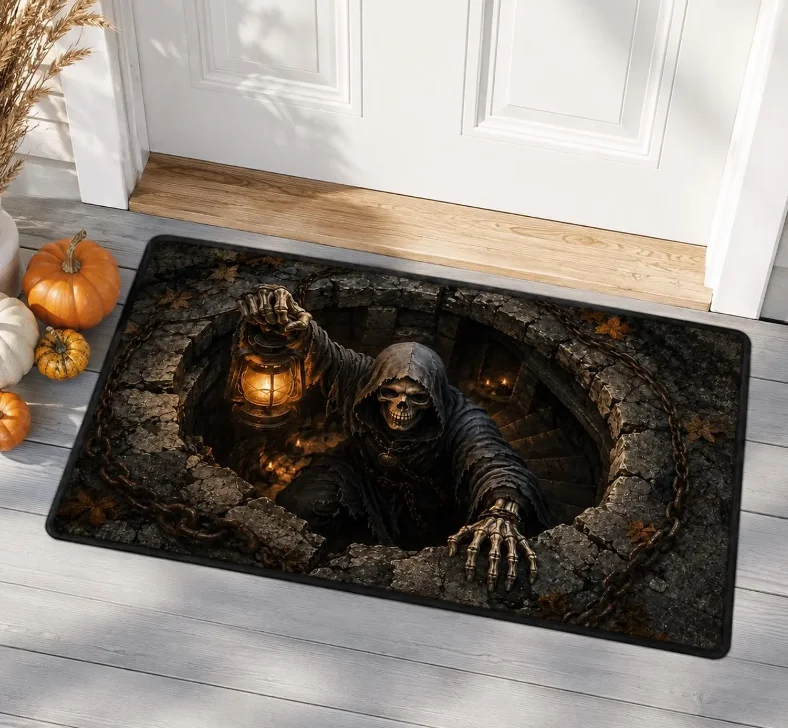 3D Skeleton Doormat, Scary Skeleton Door Mat, Spooky Halloween Rug, Halloween Optical Illusion Mat, Haunted House Decor