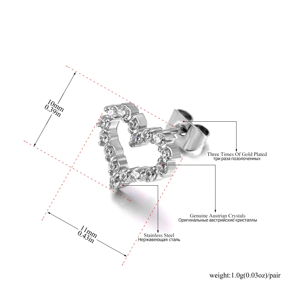 Lokaer لامعة زركون 316L الفولاذ المقاوم للصدأ القلب وأقراط رائعة عالية الجودة موضة حجر الراين مجوهرات E24107 #2