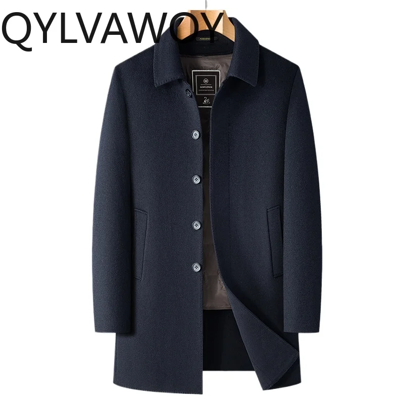 QYLVAWOY 52% Wool Coats for Man Autumn Spring Mid-length Warm Detachable Down Liner Woolen Jacket Men's Clothing Abrigo Hombre