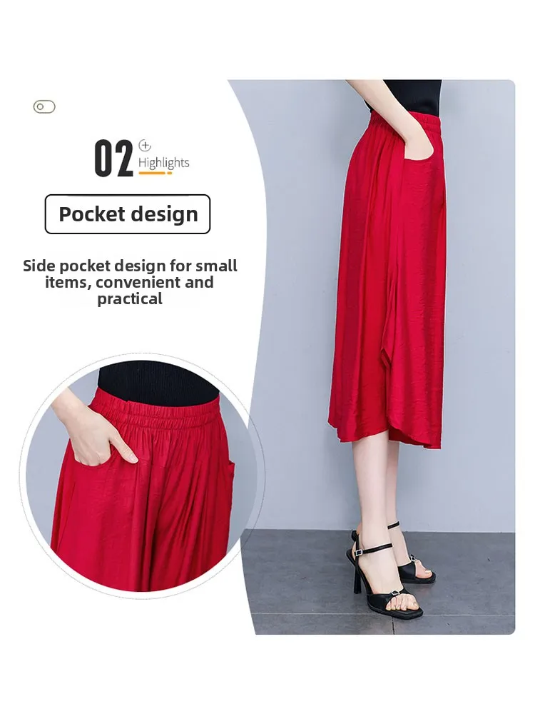 Neue Mid-Year Mom Dünne Seide Baumwolle Breite Bein Hosen Hohe Taille Drapierte Gefühl mit kets Koreanische Sle Casual hosen für Frauen