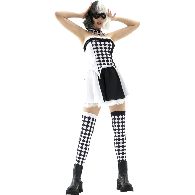 Adult Women Sexy Harley Costume Drag Queen Halloween Movie Naughty Joker Clown Harleyquin Cosplay Fancy Dress