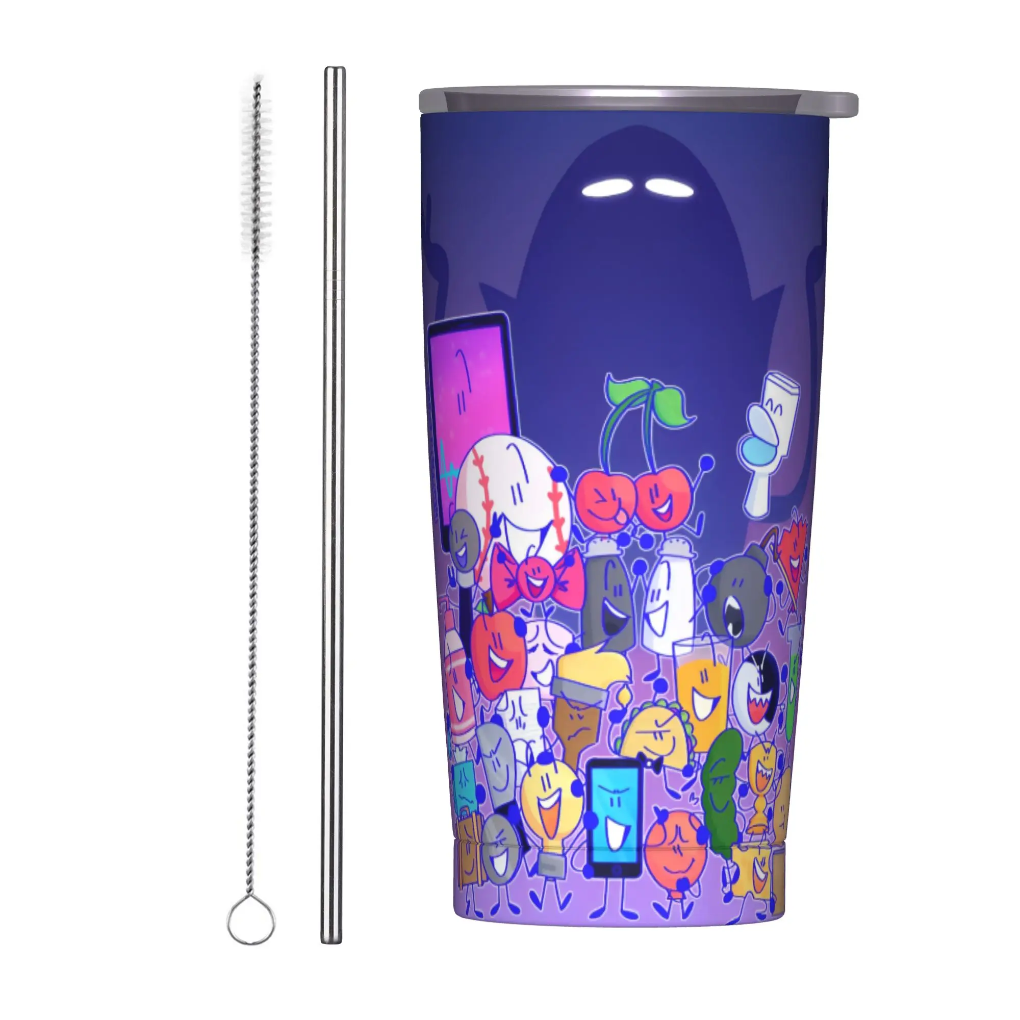 BFDI Inanimate Tumbler Vacuum Insulated Battle for Dream Island Coffee Cups with Lid Straw Smoothie Tea Mugs Hot Cold Drink 20oz