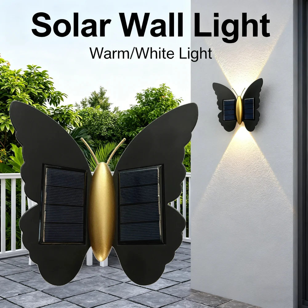فراشة على شكل الشمسية الجدار الخفيفة في الهواء الطلق جدار فانوس محس حركة خارج ساحة مصباح السيارات تشغيل/إيقاف LED التعريفي مصباح للسياج