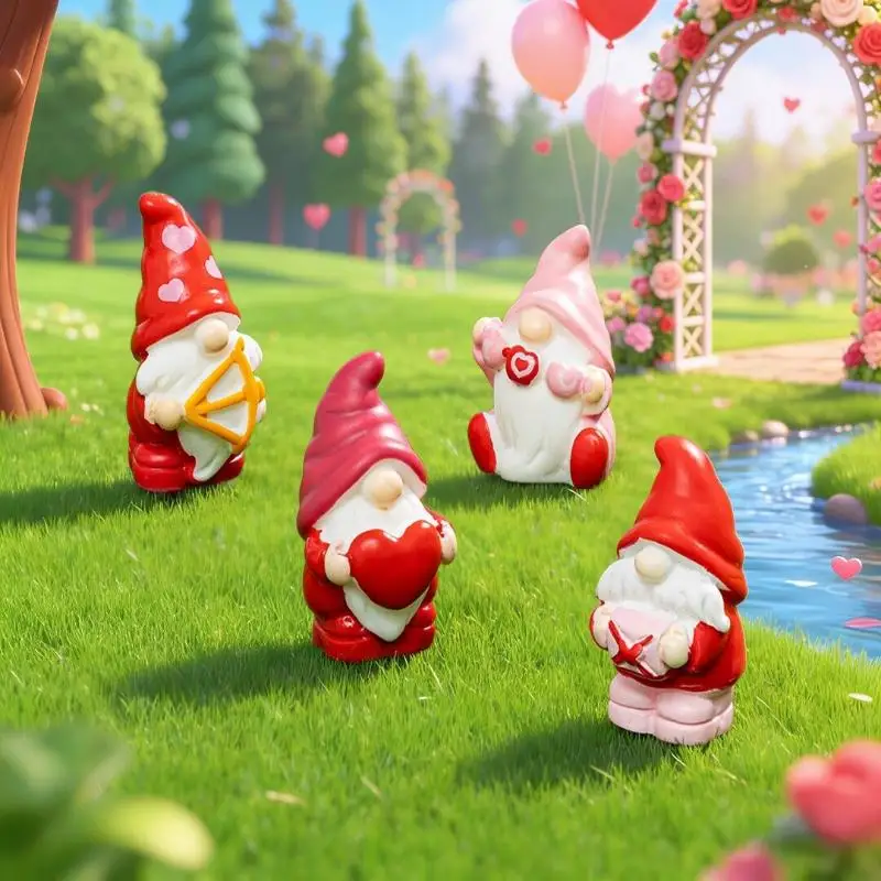 4pcs Mini Love Dwarf Figurine Miniature Resin Mushroom Gnome Doll Garden Landscape Craft DIY Ornaments Desktop Decoration Gifts