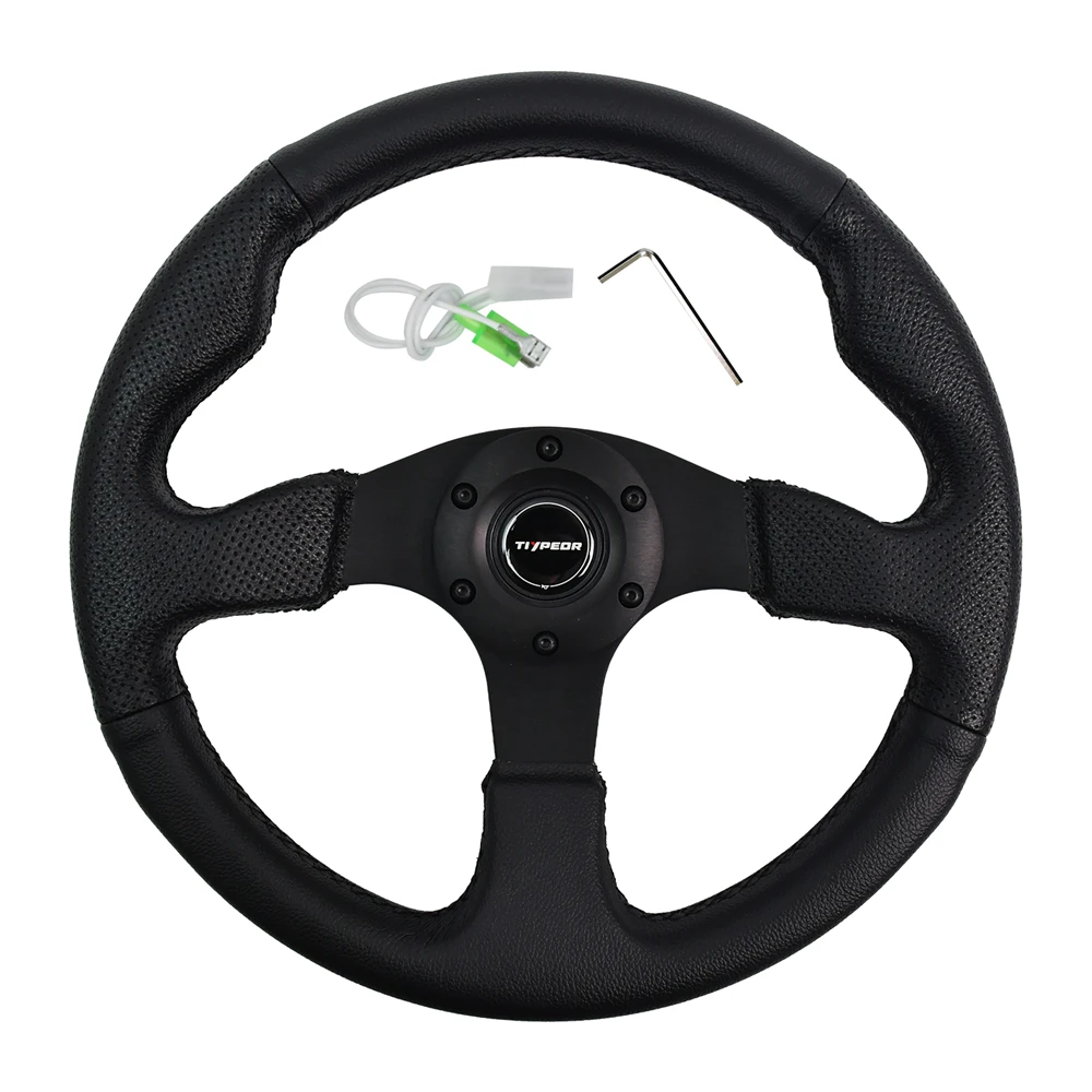 

TIYPEOR 330mm PVC Leather Black Classic Steering Wheel 40mm Falt Drift Simulation Steering Wheel for Racing Game