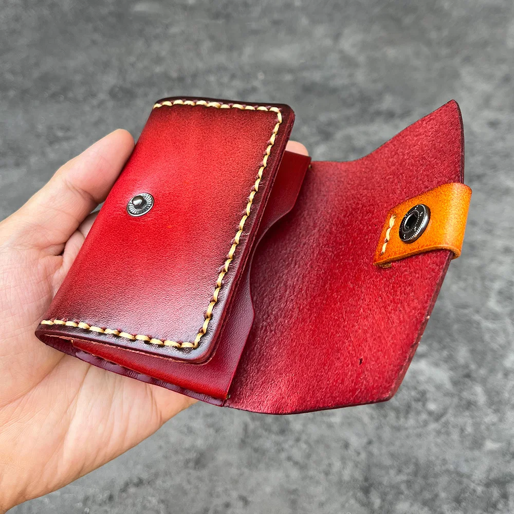 Hand Stitch Tanned Leather Credit Card Holder Men & Women Retro Id Card Wallet Carte Porte Minimalist Wallet for Credit Cards