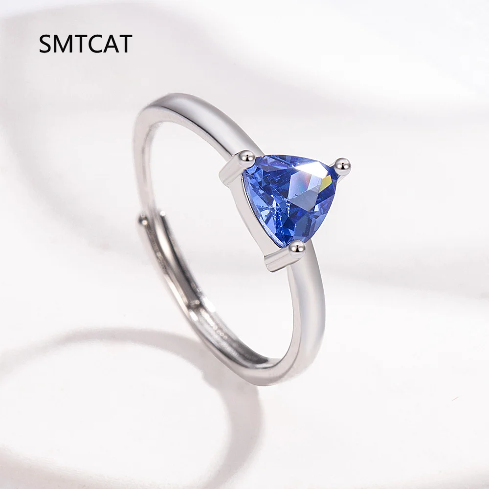 

Создано синий сапфир из стерлингового серебра 925 пробы с геометрическим треугольным кольцом для женщин, ювелирные изделия с драгоценными камнями Bague Anillos De Prata