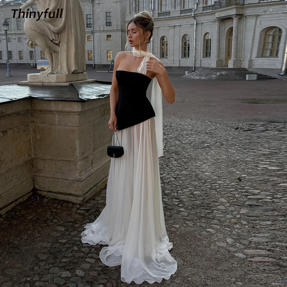 

Thinyfull A-line Chiffon/Velvet Prom Dress Sleeveless Sleeveless Evening Dresses Dubai 2025 Long Gown Robe De Soirée Customized