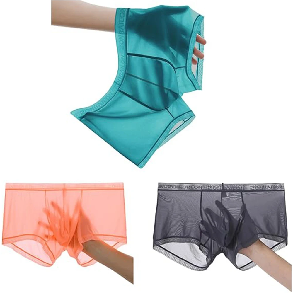 Zonbailon Men's Ice Silk Cool Boxers Briefs Trunks Sexy See-Through Underwear
