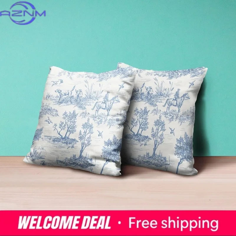 Blue and White Toile Pillow Covers Vintage French Country Throw Pillow Cover Rustic Cushion Cover Decor for Home Sofa