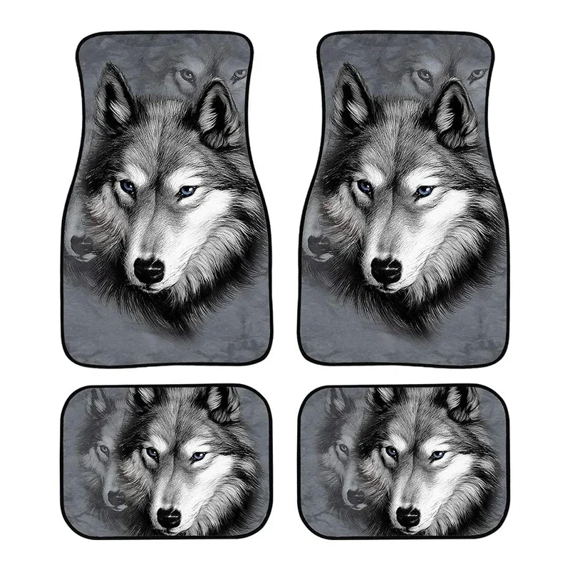 Wolf Print Universal Durable Car Mats Polyester Easy Clean Comfort Front & Rear Cars Floor Mat For VW Honda Civic