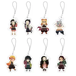 Acrylic Kimetsu No Yaiba Phone Charms Funny Pendant Small Pendant Keyring Anime Kimetsu No Yaiba Mobile Phone Chain Keychain