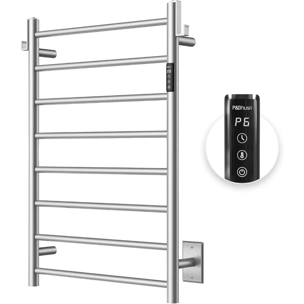 

Heated Towel Rack for Bathroom,Wall Mounted Electric Towel Rack with Timer and LED Indicator,8-Bar Towel Warmer, Stainless Steel