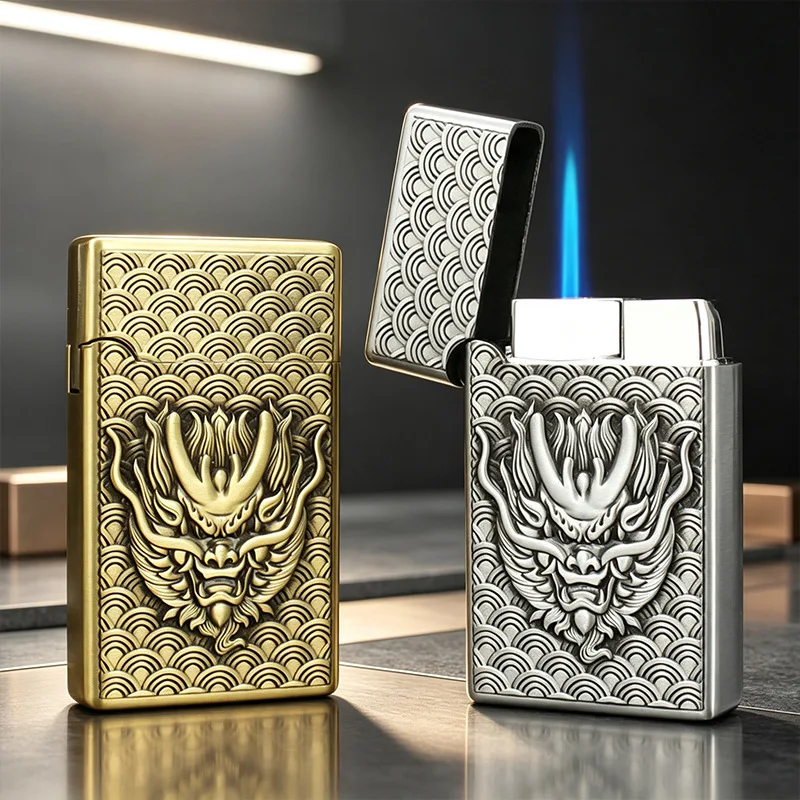 Creative Dragon Head Relief Craft Windproof Lighter Metal Men's Direct Charge Inflatable Cigar Lighter