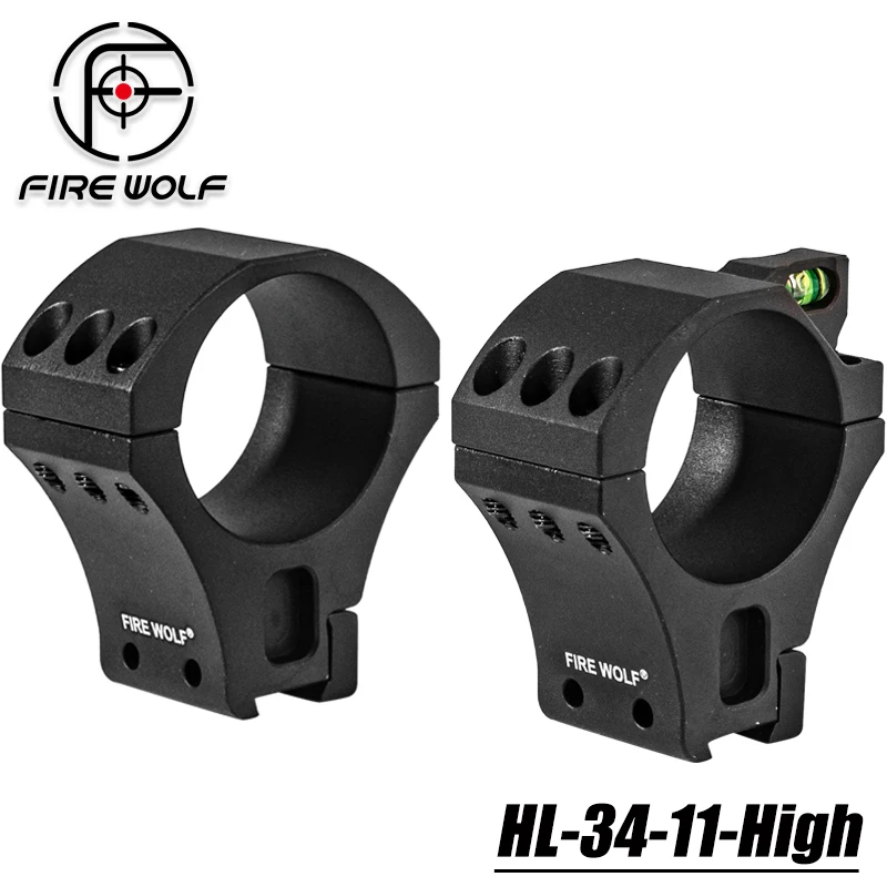 FIRE WOLF 2PCS Anillas para mira telescópica de 34 mm con nivel de burbuja integrado, perfil alto, montaje en riel de cola de milano de 11 mm