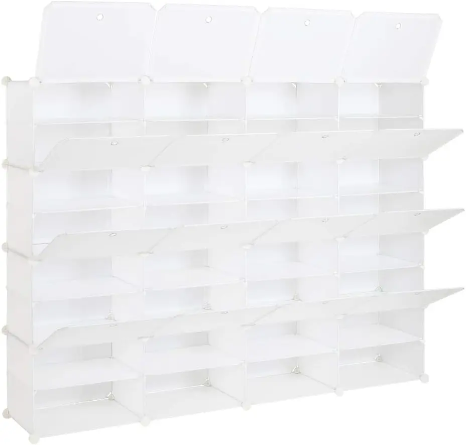 

Portable Shoe Rack Organizer 32 Grids Tower Shelf Cabinet Stand Expandable for Heels, Boots, Slippers, White Shelf support pegs