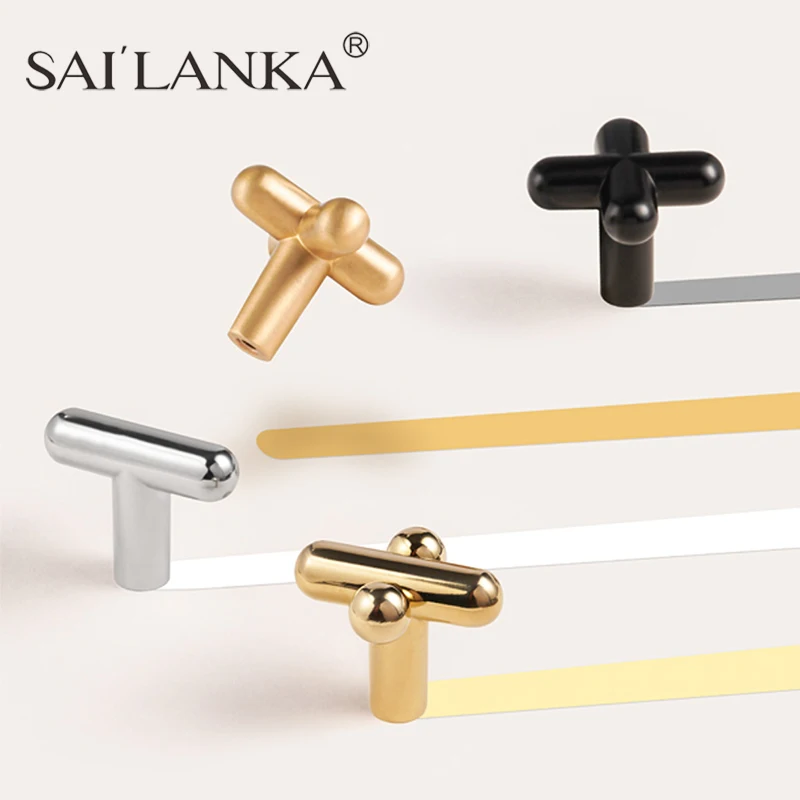 SAILANKA Brass Kitchen Cabinet Drawer Knob Furniture Cabinet Handles Closet Cupboard Door Pulls Cross Tiradores Para Muebles