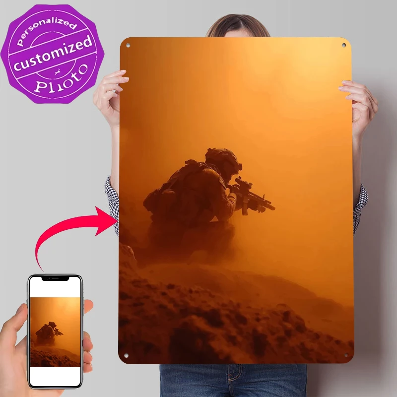 Soldat im Staubsturm Poster, personalisierte Vintage-Metallschilder, Wandkunst, Retro-Blechschild für Zuhause und Raumdekoration, Hausdeko
