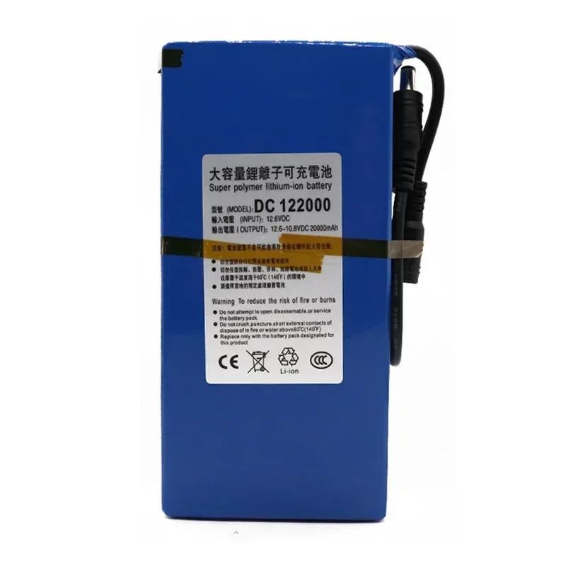 Nieuwe 12V 20000mAh super oplaadbare lithium-ionbatterij met EU-stekker en oplader voor draagbaar gebruik (12,6v 20Ah batterij)