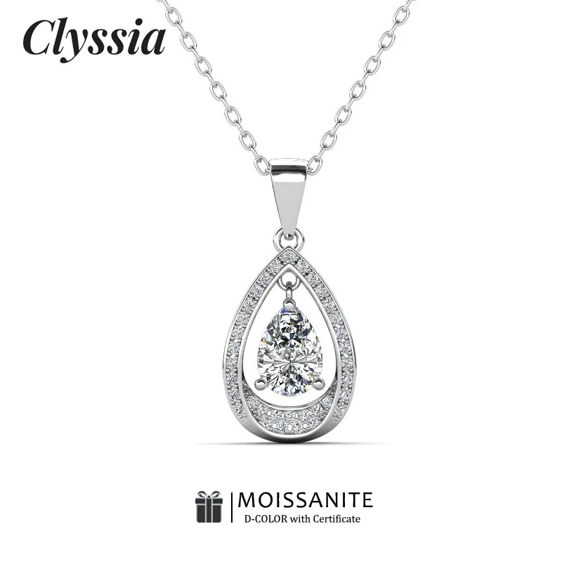 

CLYSSIA D VVS1 Муассанит Подвеска в виде капли воды Стерлинговое серебро 925 пробы 18-каратное белое золото Ожерелье Элегантный свадебный подарок Изящные ювелирные изделия