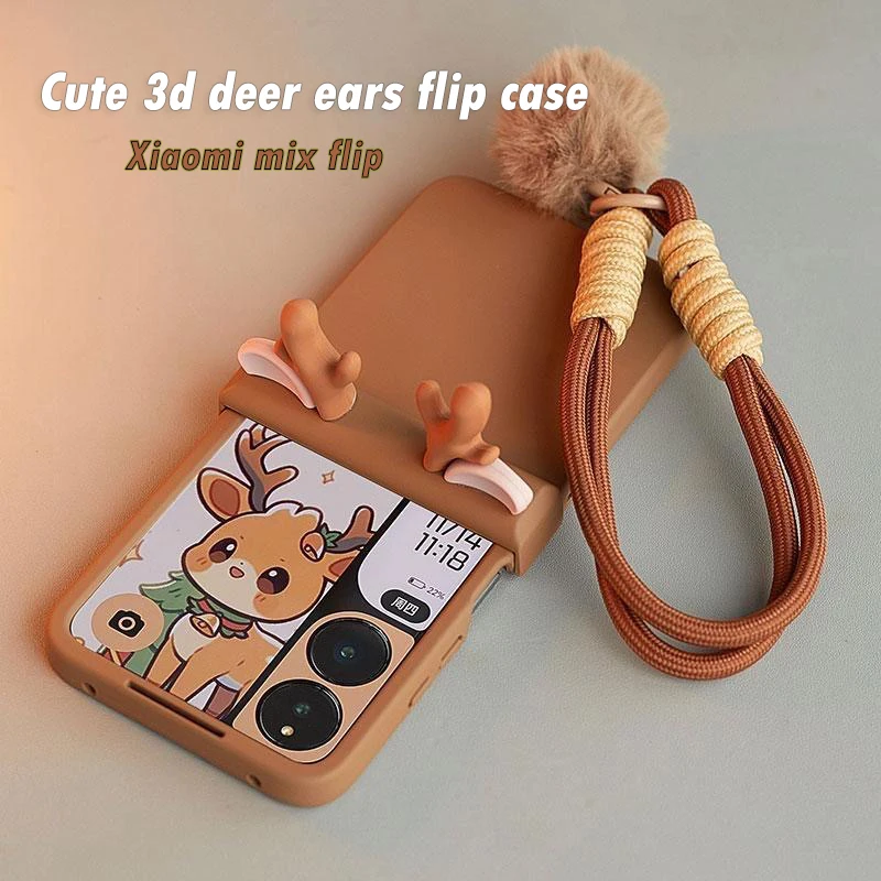 

mix flip case Cute 3d Deer ears flip cover for Xiaomi Mix flip phone cases kawaii brown cases funda carcasa coque