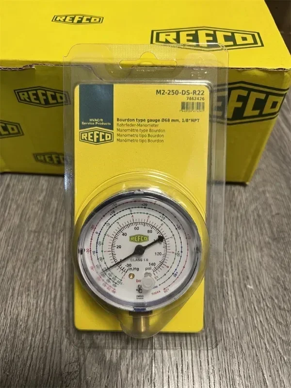 Original REFCO refrigerant pressure gauge M2-250/500-DS-R22 Freon plus fluorine gauge head