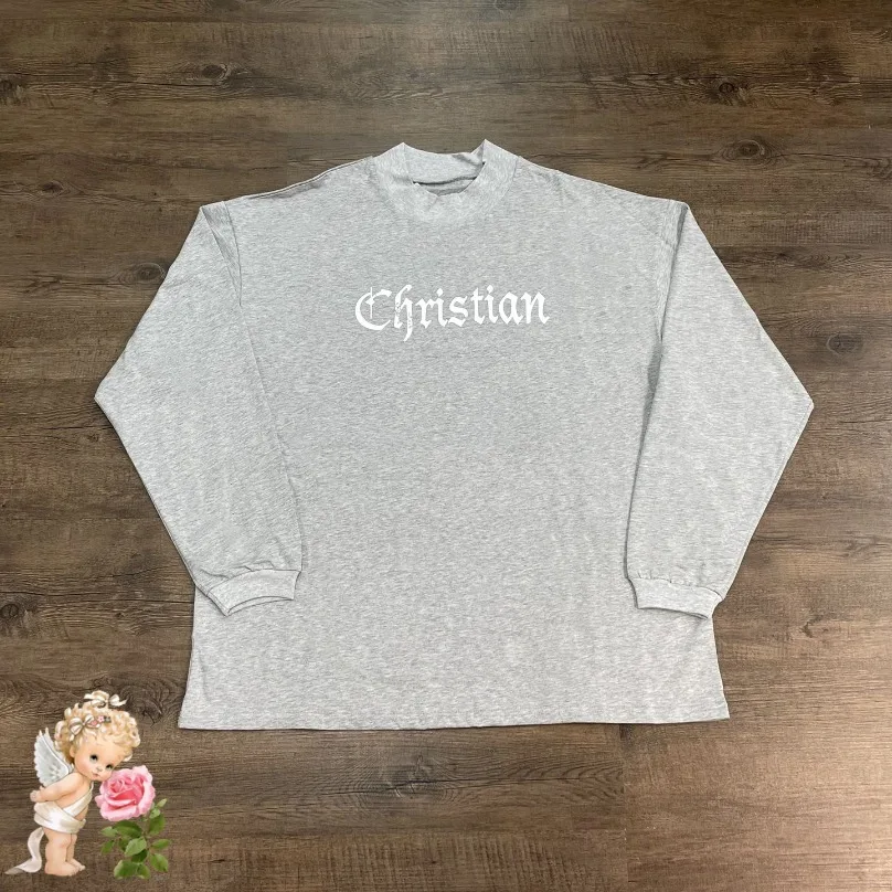 

Christian Kanye West Gray Long Sleeve T Shirt Men Women American Streetwear T-shirt High Quality Cotton Loose Tops Tee Underwear