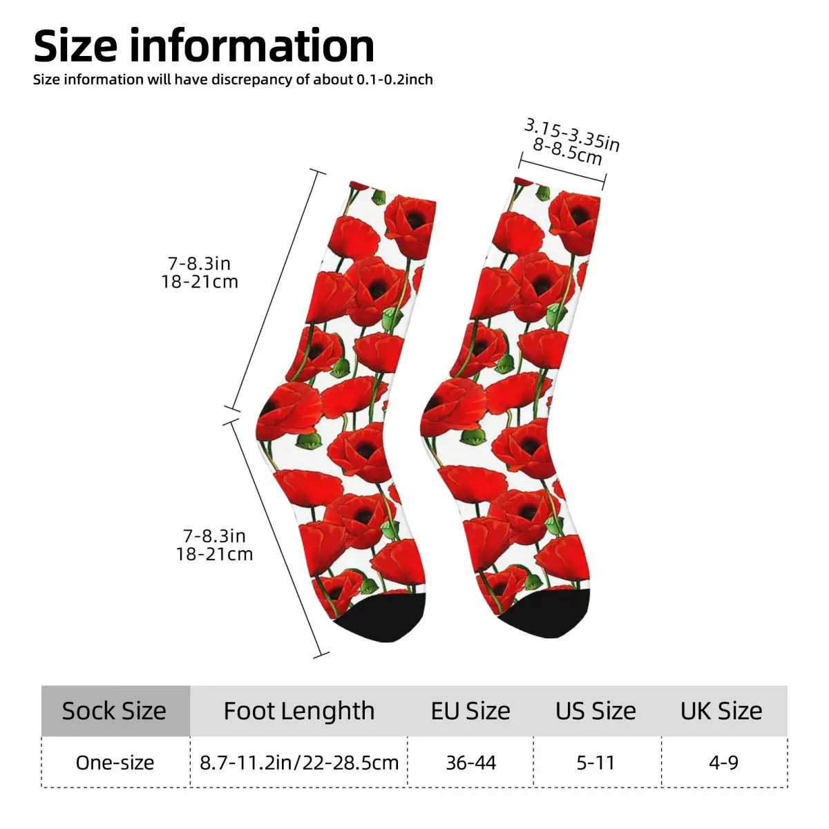 Poppy Pattern Socks Harajuku Sweat Absorbing Stockings All Season Long Socks Accessories for Unisex Christmas Gifts