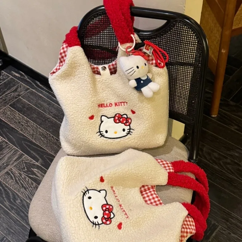 

Kawaii Hello Kitty Sanrio Student Cute Cartoon Plush Handbag Large Storage Bag One Shoulder Bag Christmas Gifts for Kids