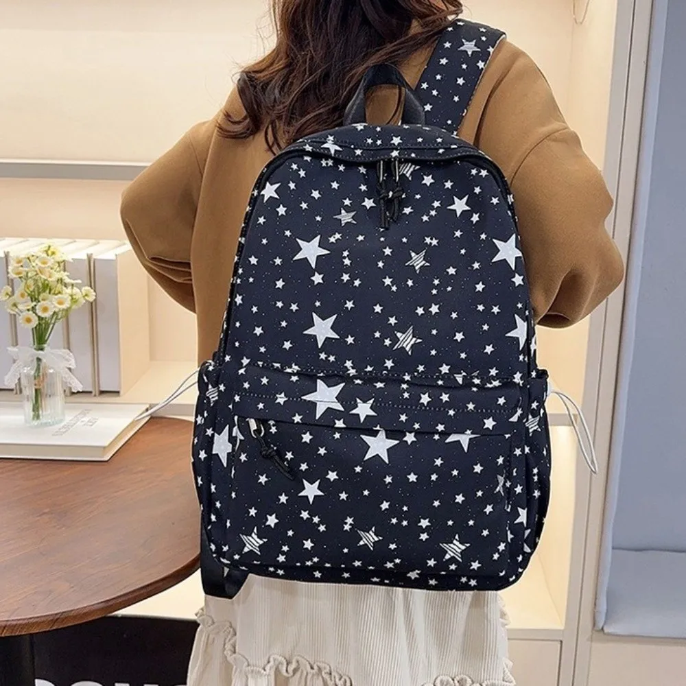 Casual Starry Sky Star Backpack Print Large Capacity Nylon Backpack Shoulder Bag Lightweight Students School Bag Outdoor