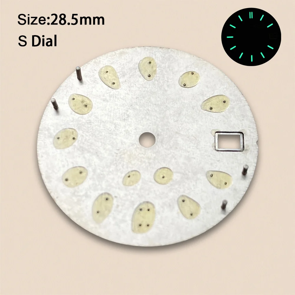 28.5mm S Logo Sunray Dial Fit NH35/NH36/4R/7S Japanese Movement Green Luminous High-Quality Watch Modification Accessories