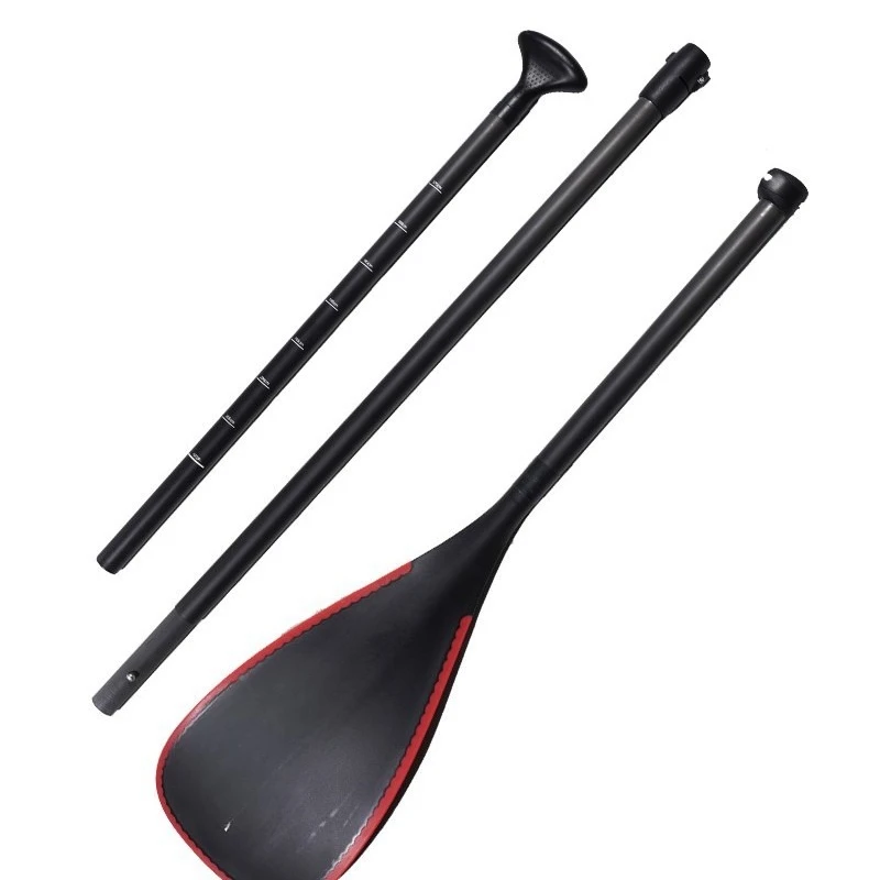 Three-section surf paddle, adjustable length ultra-light all-fiberglass black paddle