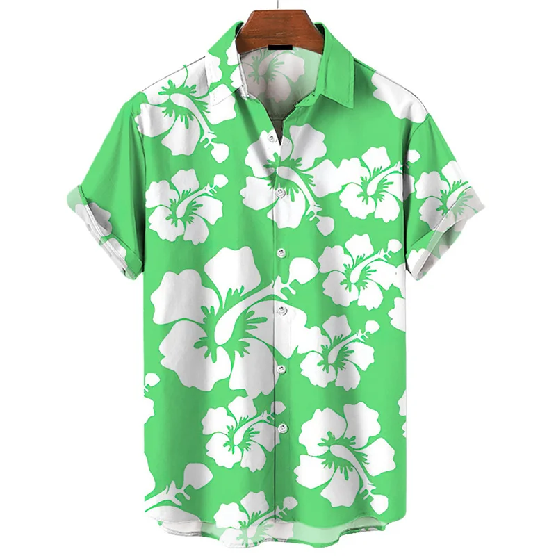 Hawaiian Men\'s Shirt Colorful 3d Print Plants Flower Summer Fashion Short Sleeves Cool Street Button Lapel Blouse Tops Clothing