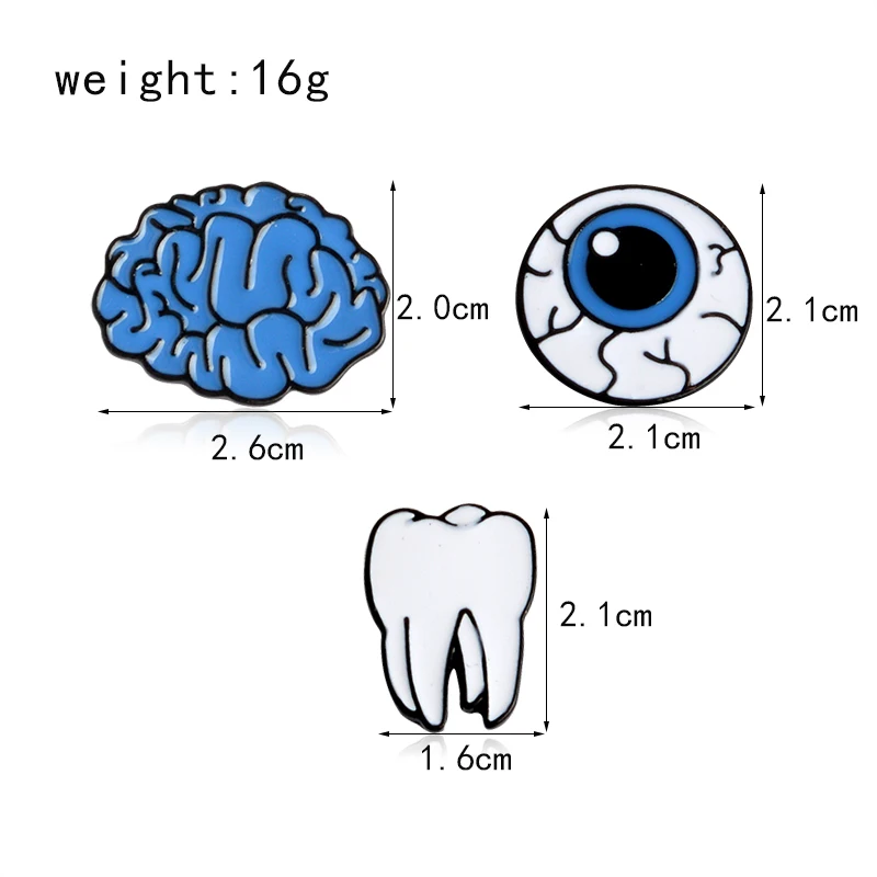 Brain Eye Tooth Metal Brooch Pins Button Pins Brooch Denim Jacket Pin Badge Funny Gift Fashion Jewelry Cartoon Cute Organ