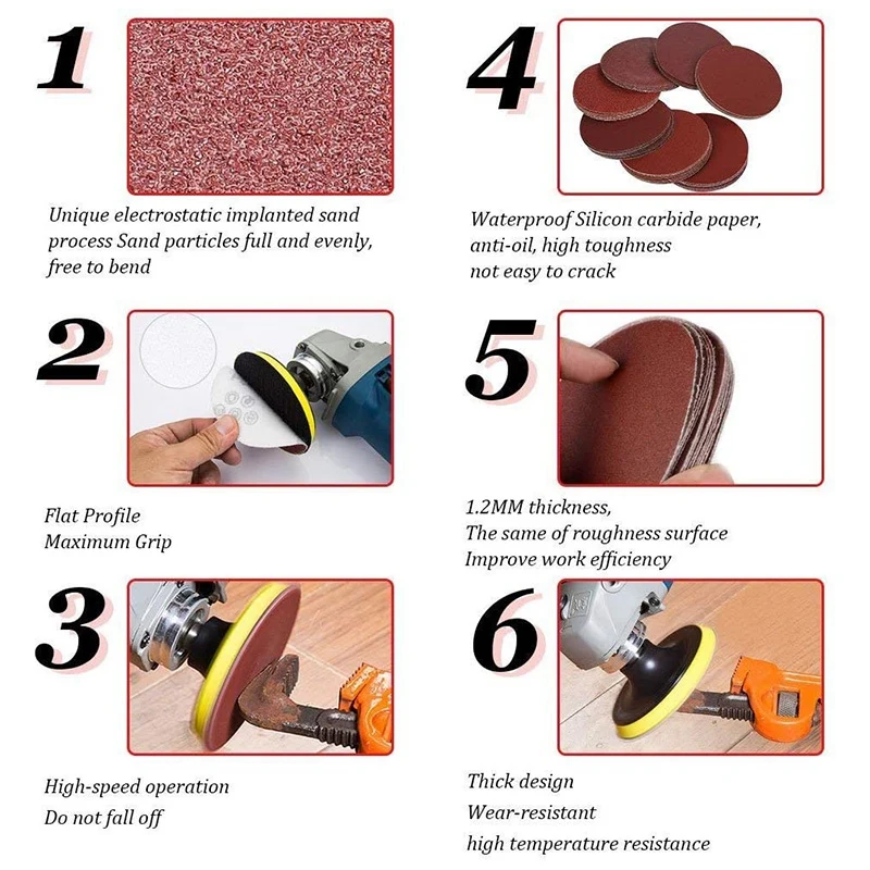 Lixar disco polir almofadas, polir almofada, lixa, 150mm, 6 polegadas, 10pcs