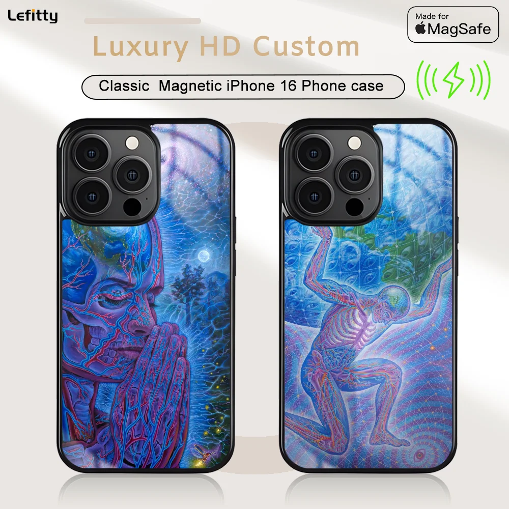 

A-Alex Grey T-Trippy Phone Case For iPhone 16 15 14 13 12 11 Pro Max Plus Mini Magnetic Magsafe Wireless Charging Cover