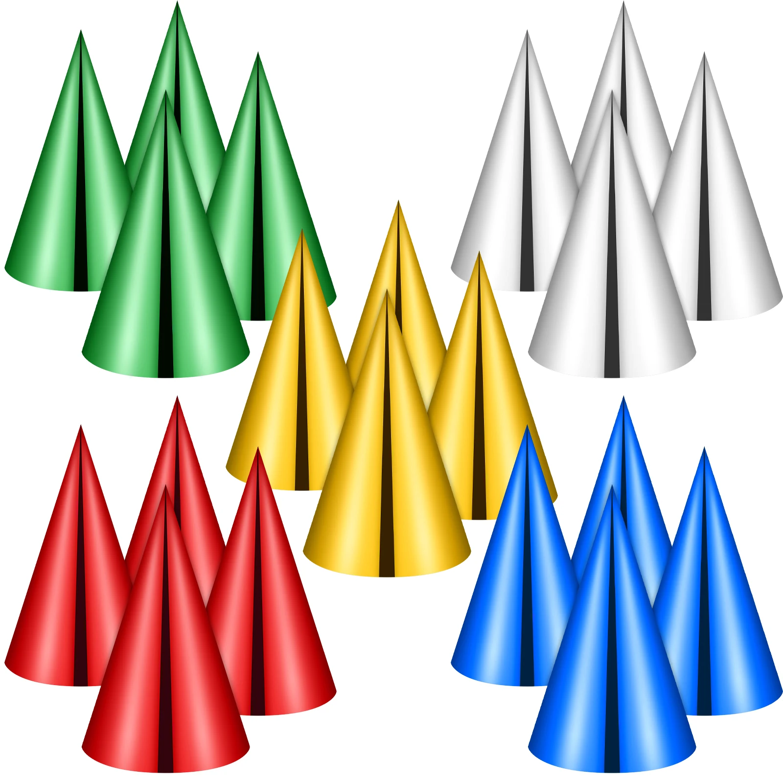 30 قطعة 7.3*4.9 بوصة مخروط قبعات الحفلات الملونة لامع احباط عيد ميلاد مخروط القبعات السائبة المعدنية احباط مخروط أغطية الرأس