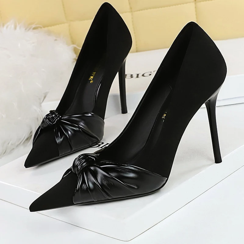 BIGTREE Shoes Suede Women Pumps Bowknot Pu High Heels Fashion Office Lady Heels Stilettos New Design Pumps Sexy Party Shoes 2023