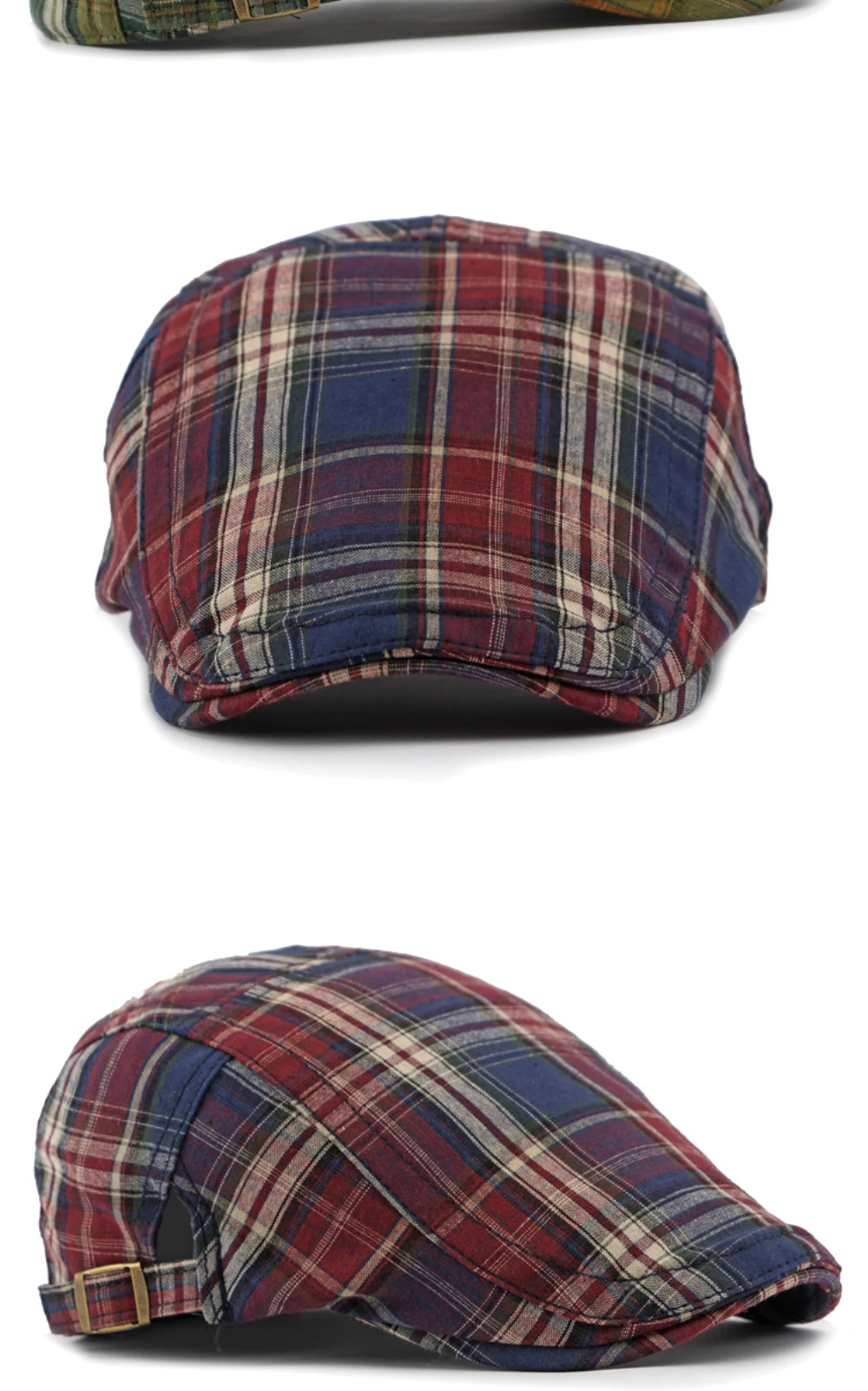 HT4376 Berets Männer Frauen Vintage Plaid Baskenmütze Männlich Weiblich Einstellbare Flache Kappe Retro Frühling Sommer Kappe Baskenmütze Hüte für Männer Frauen – Detail 9