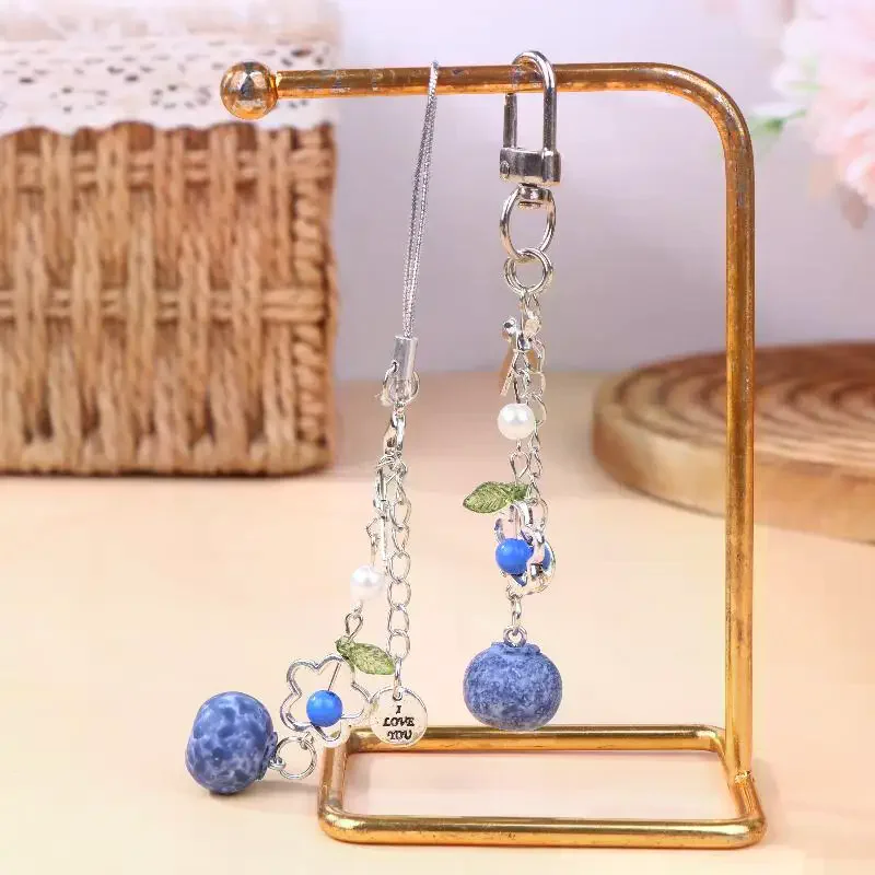 

1 шт., милый брелок с подвеской в виде черники из бисера для мобильного телефона, украшение для рюкзака, ремешок для наушников, ремешок для ключей