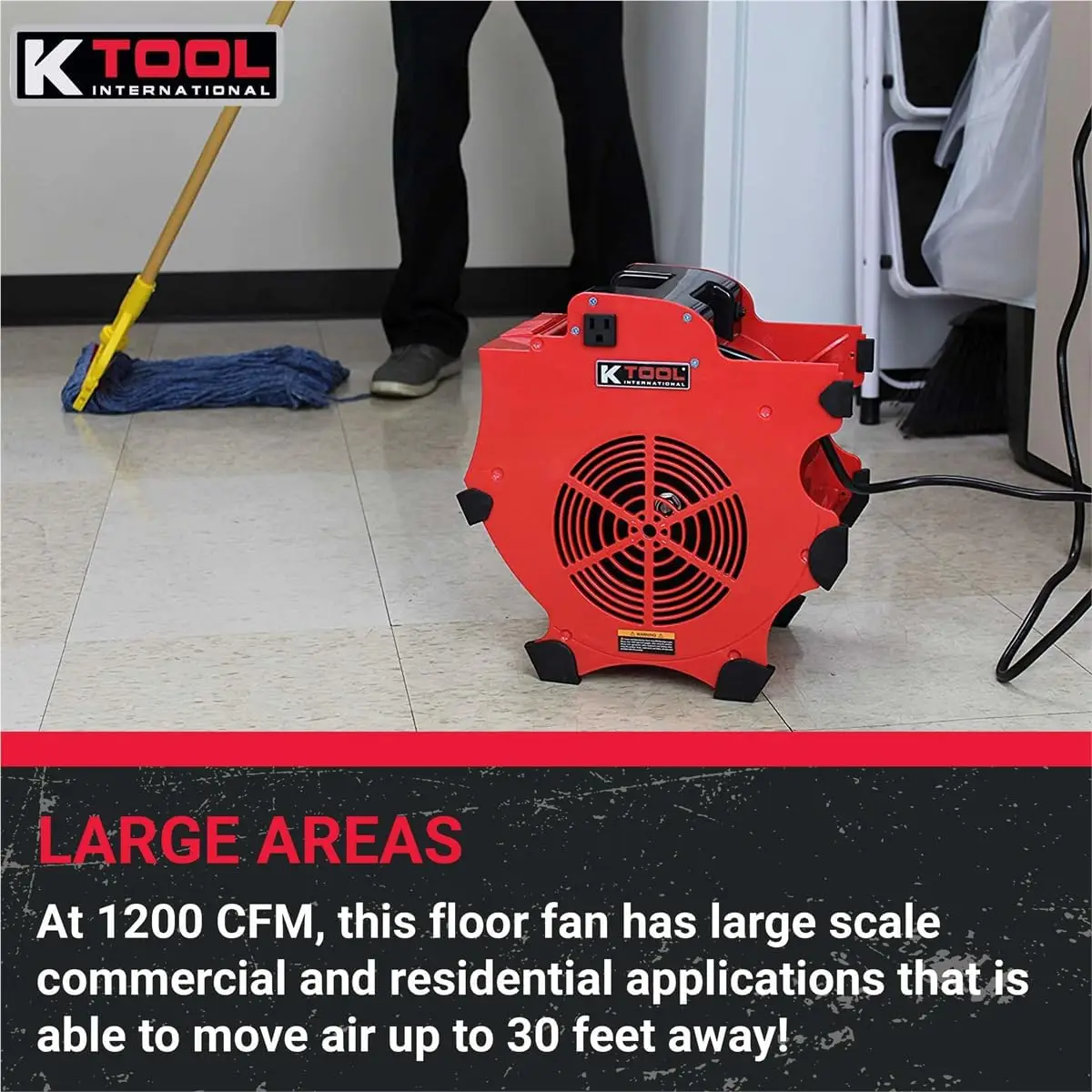 Heavy-Duty Floor Blower Fan, 1200 CFM, 3-Speed Motor, Overload Protection, Indoor/Outdoor Use