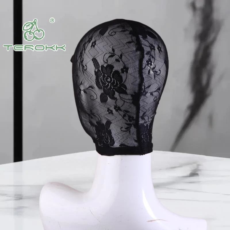 Czarna Koronkowa Maska Unisex Sexy Elastyczna Osłona Twarzy na Imprezę Cosplay, Występ, Nakrycie Głowy