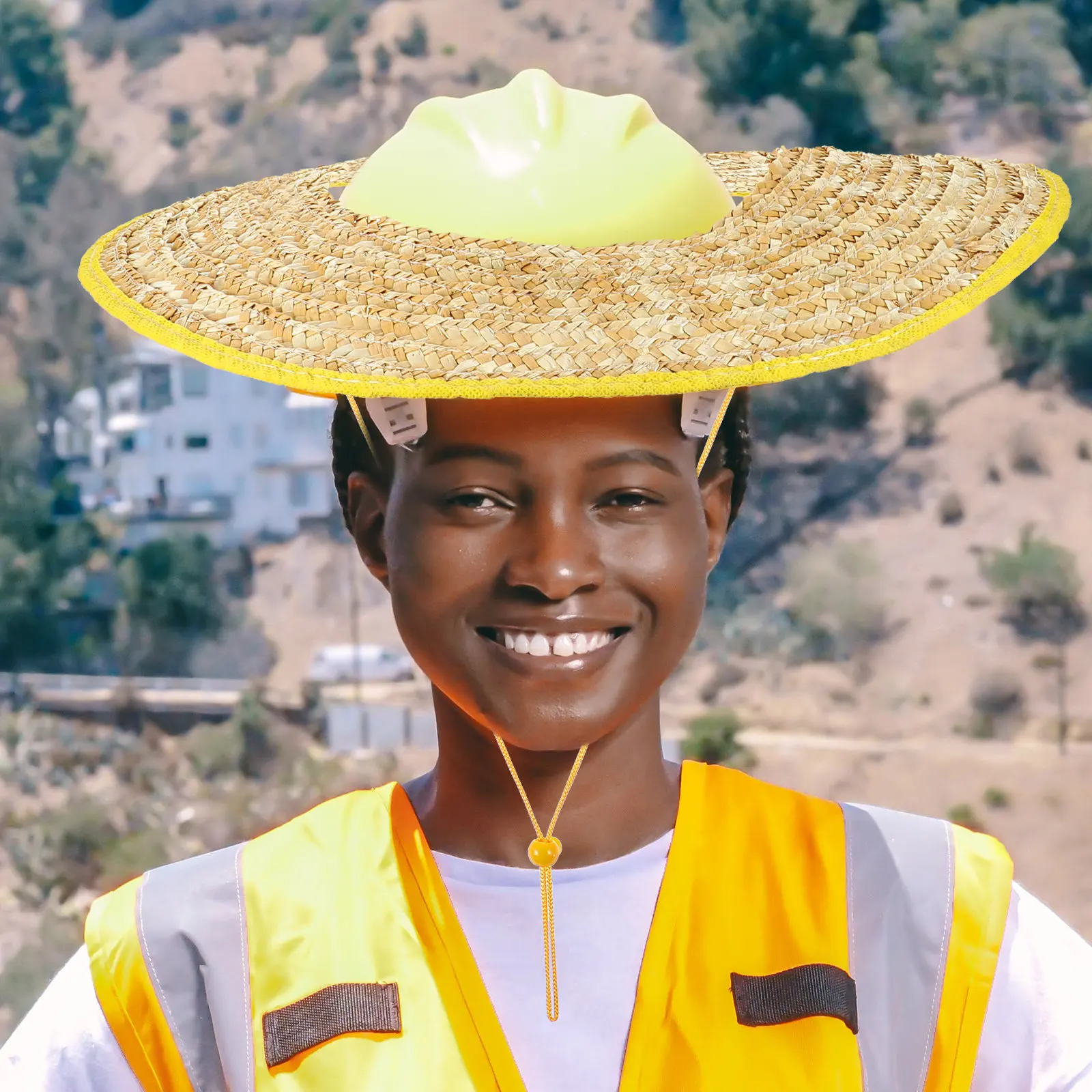 

Hard Hat Sunshield Wheat Straw Shade for Outdoor Workers Construction Gardening Sunburn Protection Wide Brim Sunshade