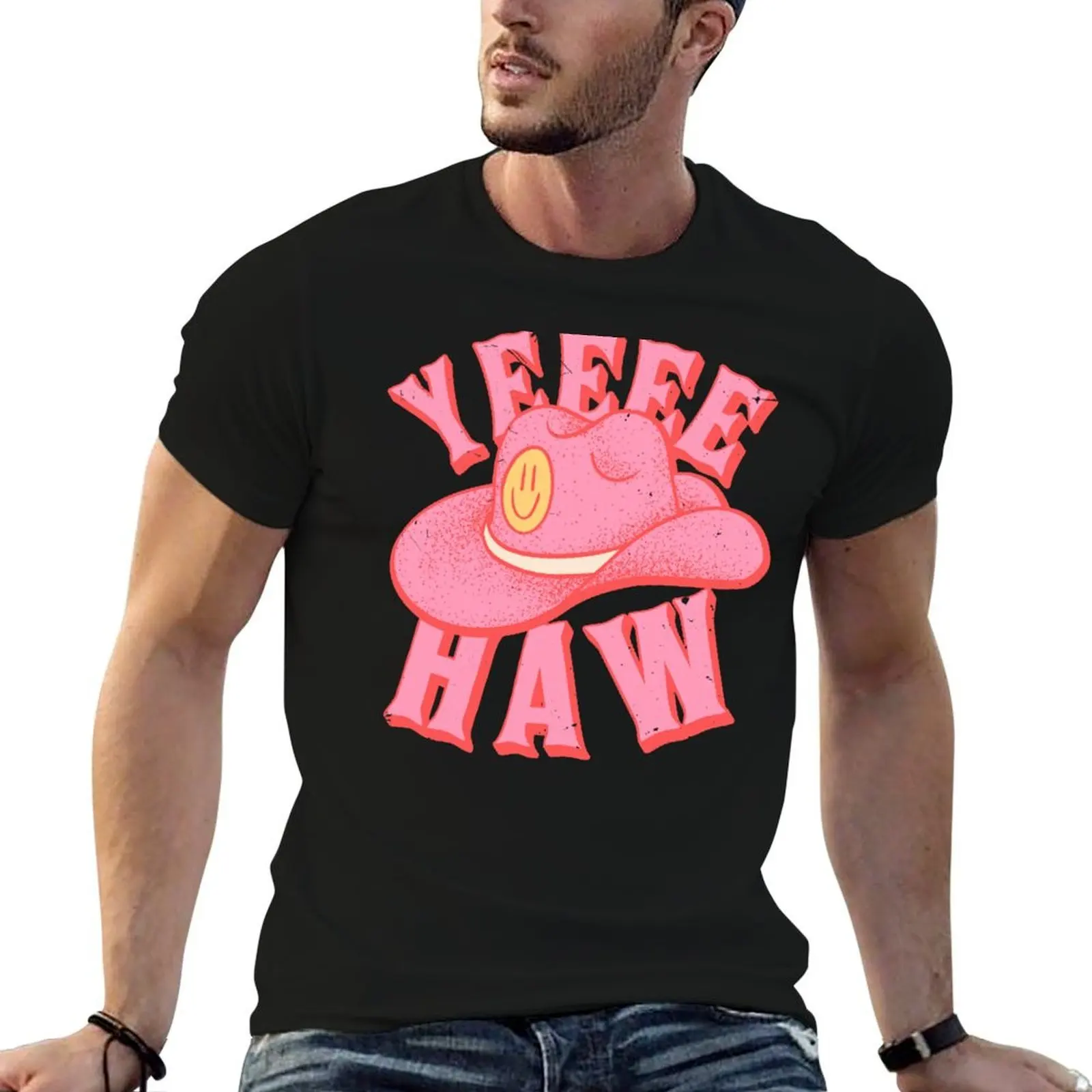 YEEHAW Pink Cowboy Cowgirl Rodeo Hat Preppy Aesthetic HOWDY Y'ALL White Background T-Shirt